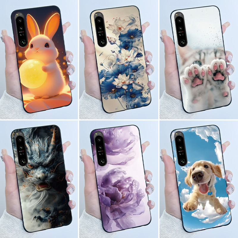 ปลอกสําหรับ Sony Xperia 1 IV 1 V ความงามหรูหราน่ารัก Cool ชายหญิงสีดํา Matte ซิลิโคนอ่อนนุ่มเคสโทรศัพท์ป้องกันปกหลัง