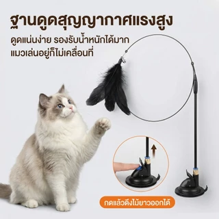 😻พร้อมส่ง😽ไม้ตกแมว ขนนกธรรมชาติ ถ้วยดูดแข็งแรง แรงยึดเกาะสูง ของเล่นแมวแบบสปริง ยืดหยุ่น ทนทาน