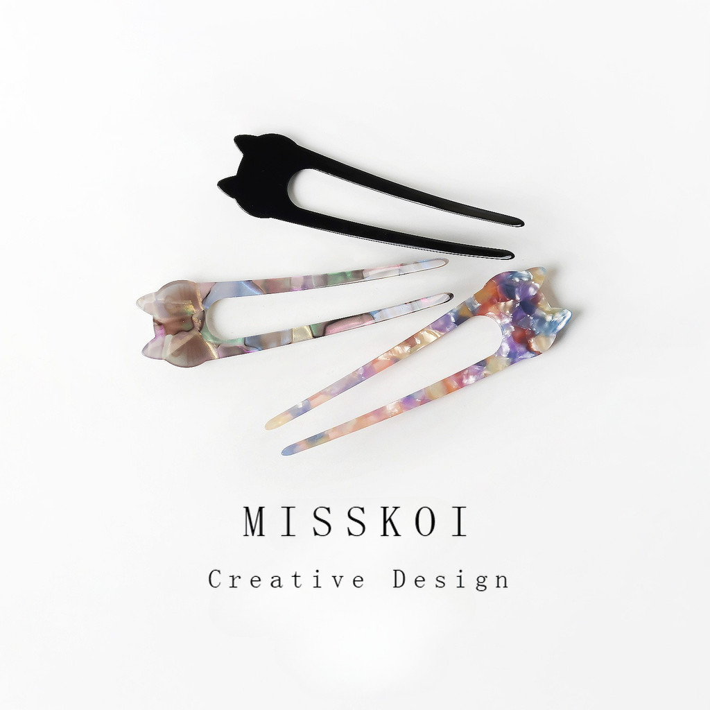 MISSKOI ฝรั่งเศสย้อนยุคคลาสสิก High-End Cat Hairpin Acetate หญิงอารมณ์แมว U-Shaped Hairpin ขนาดใหญ่ Hairpin
