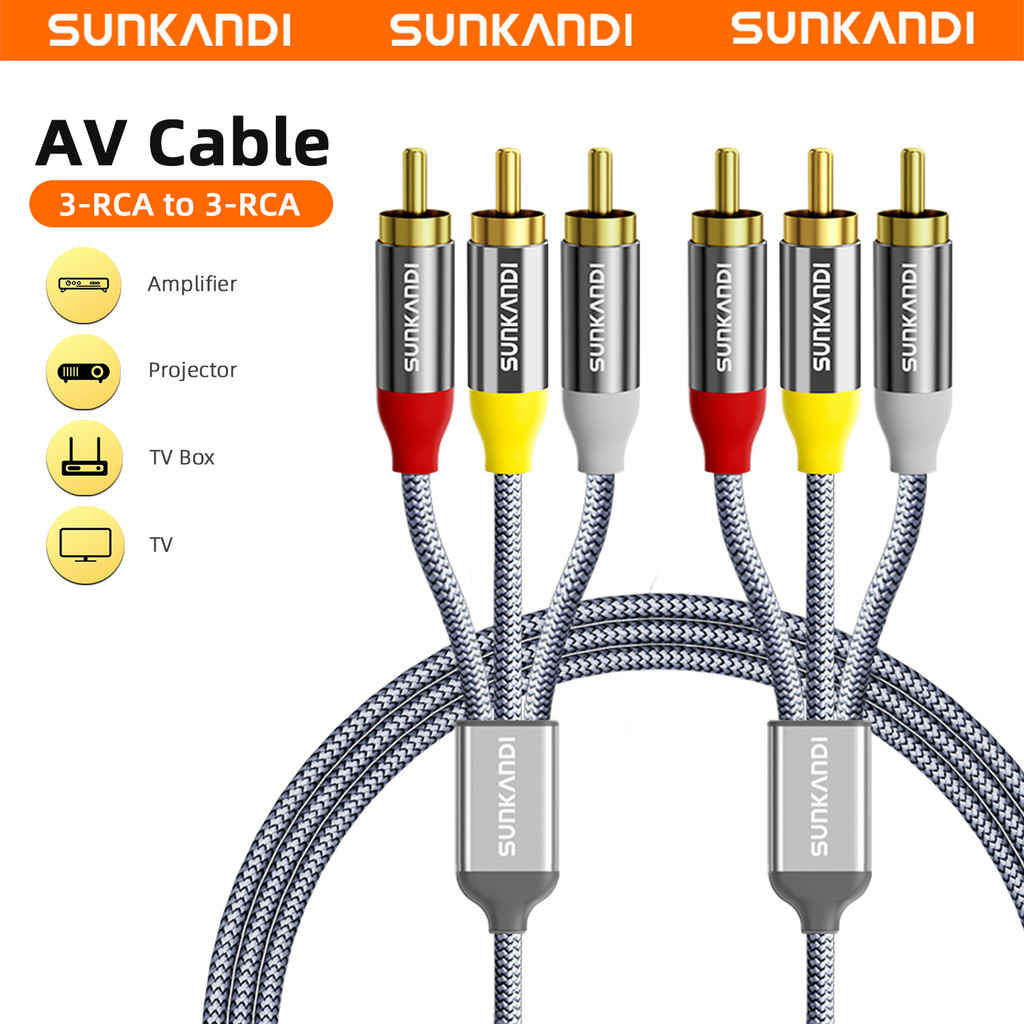Sunkandi สาย RCA 3RCA ถึง 3 สาย RCA Audio Video Male to Male AV สําหรับ STB DVD TV VCD Blueplayer เครื่องขยายเสียงสาย RCA แจ็ค