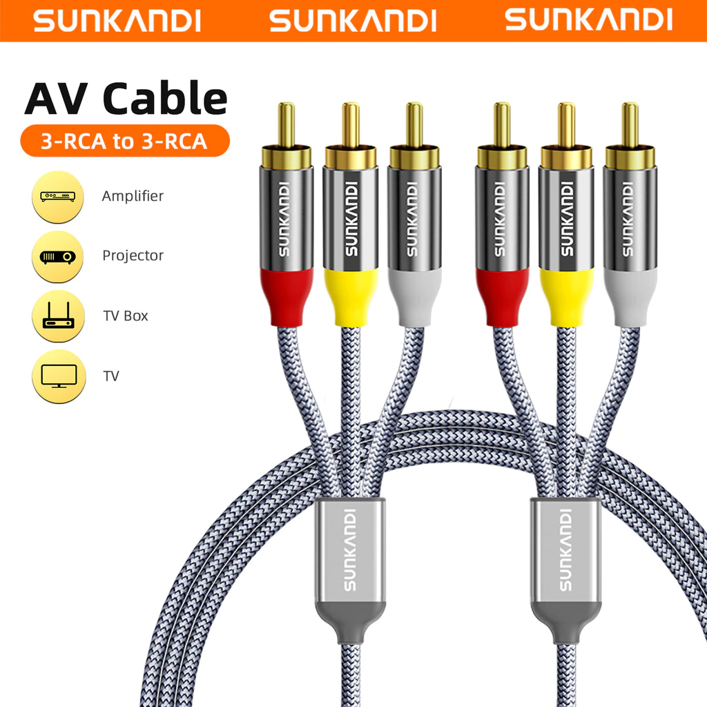 Sunkandi สาย RCA 3RCA ถึง 3 สาย RCA Audio Video Male to Male AV สําหรับ STB DVD TV VCD Blueplayer เครื่องขยายเสียงสาย RCA แจ็ค