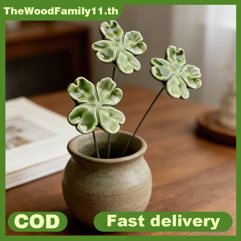 TT 6/8/10 ชิ้น Four-Leaf Clover เซรามิคดอกไม้ Symboize Lu, Hope, Faith, Love Never Fading, Eternal ดอกไม้เซรามิคตกแต่งบ้าน TH
