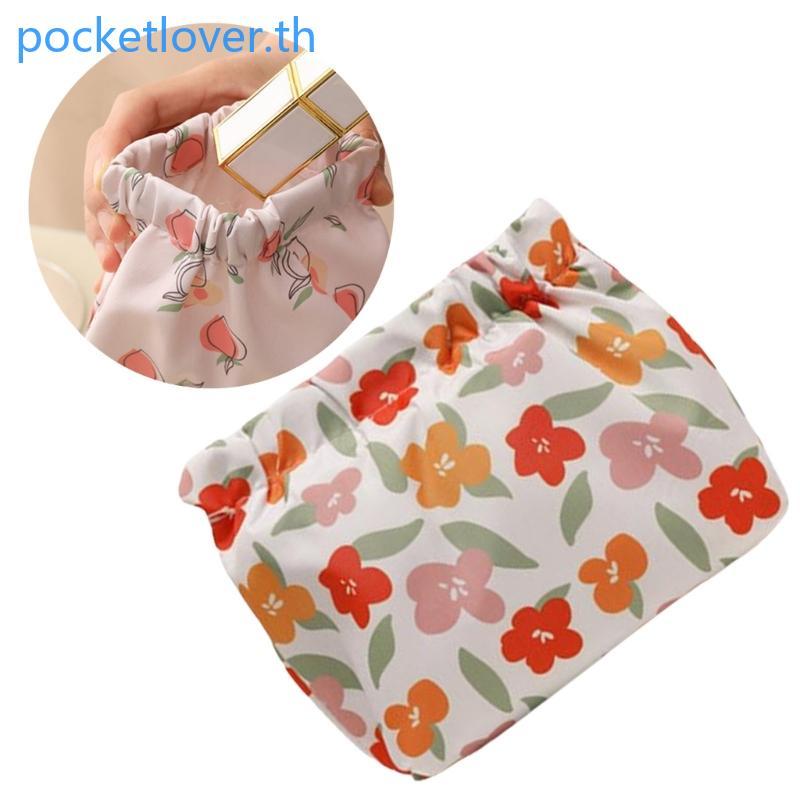 Poc กระเป๋าแต่งหน้ากระเป๋าเครื่องสําอางเดินทางกระเป๋าแป้งดอกไม้พิมพ์กระเป๋าเก็บกระเป๋าสตางค์สั้นขนาด