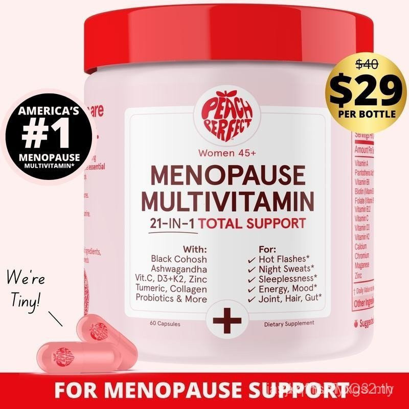 Peach Perfect Menopause Multivitamin - คป - 30 ลศศศ. - Black Cohosh, Ashwagandha, Vitamin C, D3+K2, 