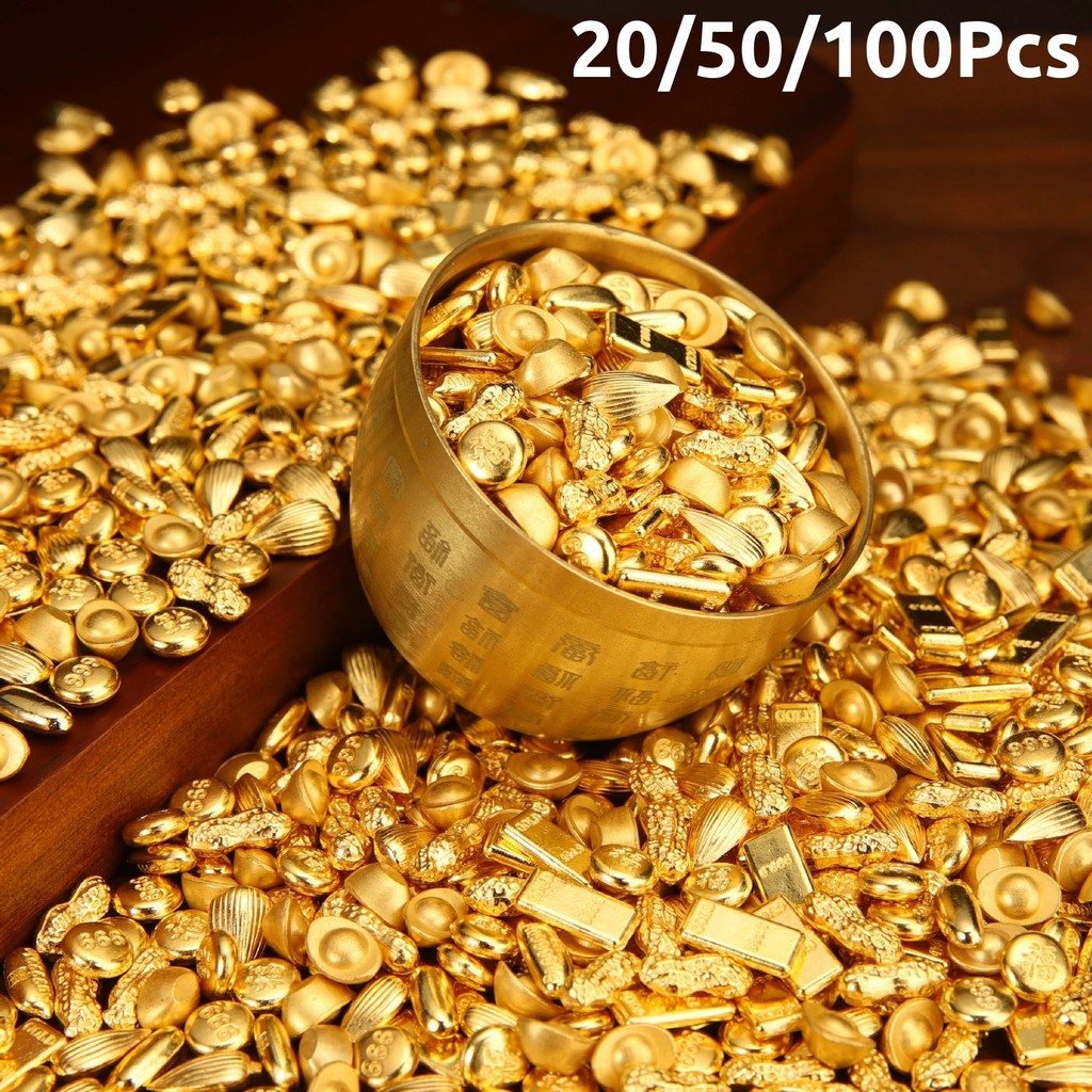 20/50/100PCS Solid Glossy ขนาดเล็ก Yuanbao Cornucopia จําลองเครื่องประดับ Desktop Decor โลหะหัตถกรรม