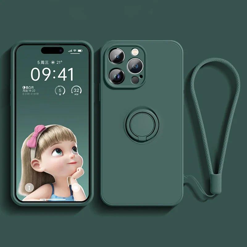 แม่เหล็กซิลิโคนอ่อนนุ่มเคสโทรศัพท์สําหรับ iPhone 17 Air 16 15 14 Plus 13 12 Mini 11 Pro Max พร้อมที่วางแหวนฝาครอบขาตั้ง