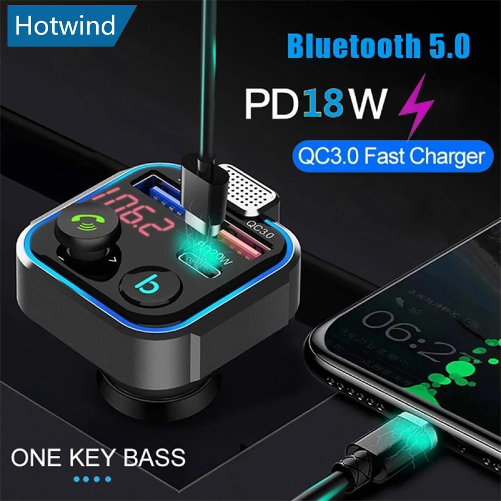 HW รถบลูทูธ 5.0 เครื่องส่งสัญญาณ FM One Key Bass Mp3 ผู้เล่นไมโครโฟนขนาดใหญ่ USB เพลงเล่น USB QC3.0 