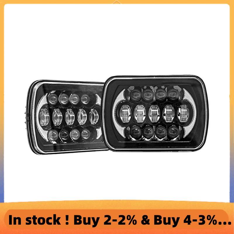 ไฟหน้าด้านหน้าพร้อมไฟวิ่งกลางวัน 5x7 นิ้ว LED Beam Square Design- 2 ชิ้นสําหรับ XJ YJ