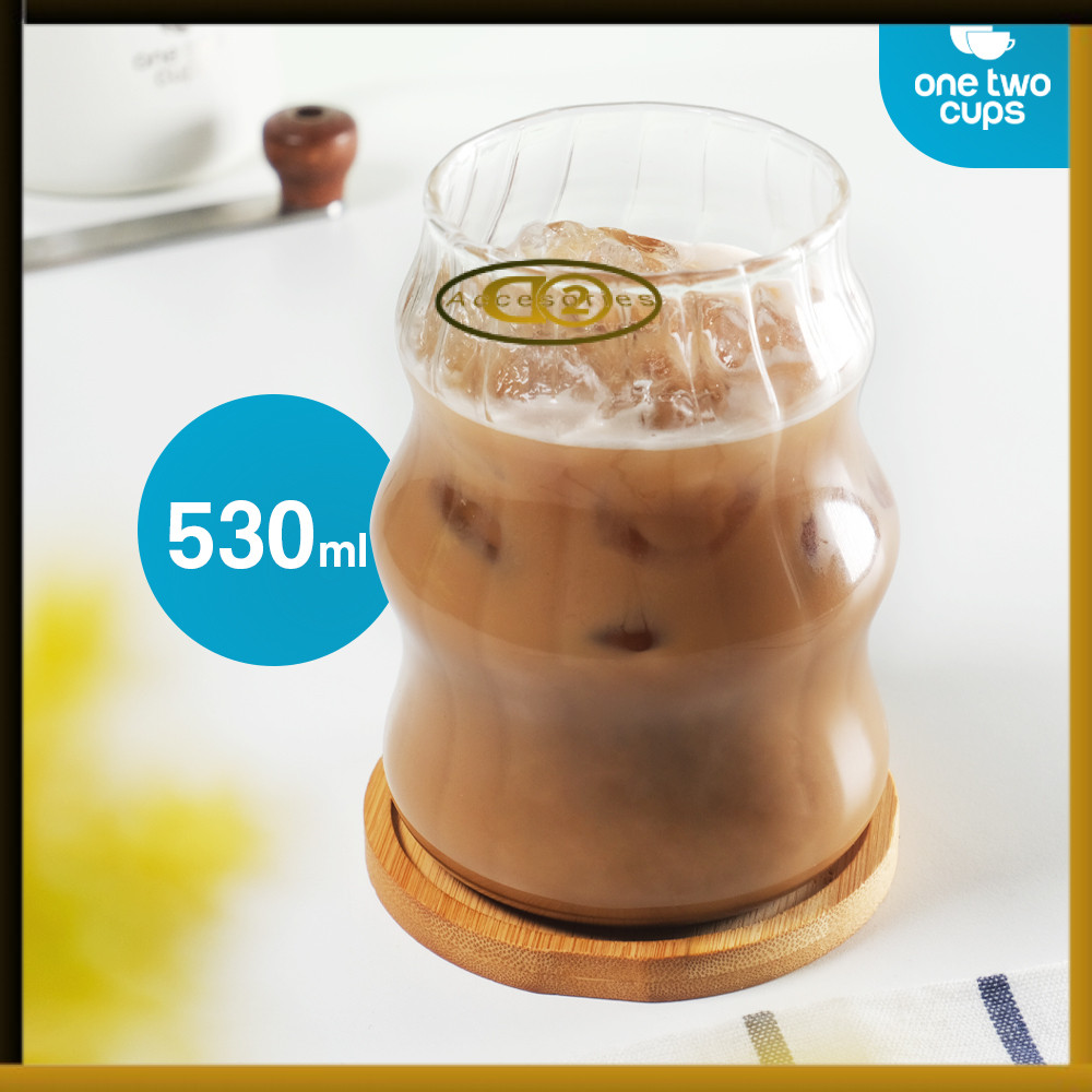 One Two Cups Aesthetic Coffee Tea Straight Stripe Shape Glass 530ml - GK23 และ
