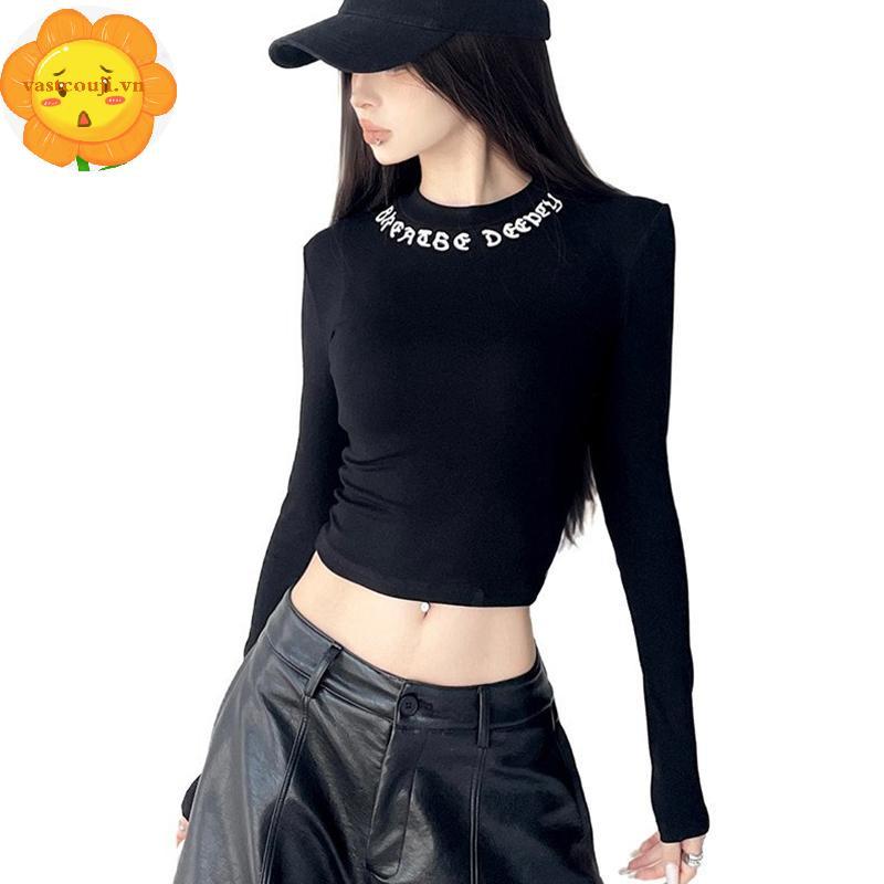 VASTJI ฤดูใบไม้ผลิ Casual Slimming ที่มีประสิทธิภาพเอวสูงรอบคอฐานด้านบน T-irt ผู้หญิง Foonable Commu