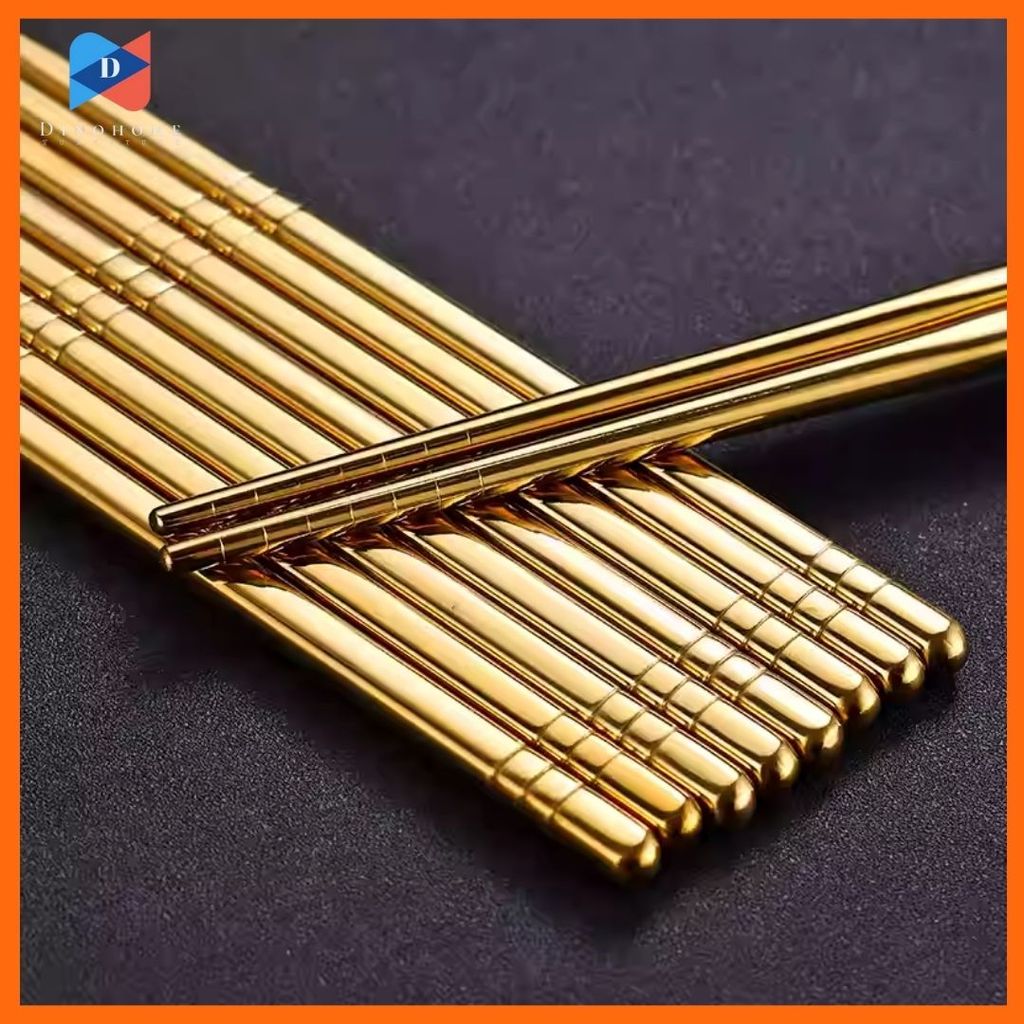 ⭐️ขายปลีก/ส่ง⭐️ตะเกียบสแตนเลส (1แพ็ค/5คู่) เกรด 304 (สีทอง) คุณภาพสูง สไตล์เกาหลี #AH-0018
