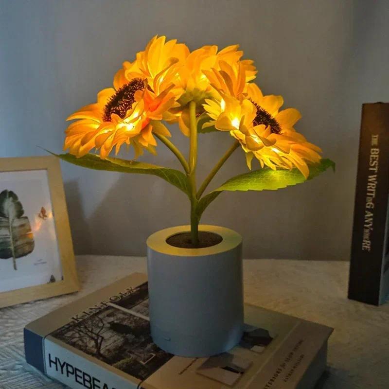 3 LED Night Light Rechargeable Sunflower Lights Interior Lighting Bedroom Bedside Desktop Decoration