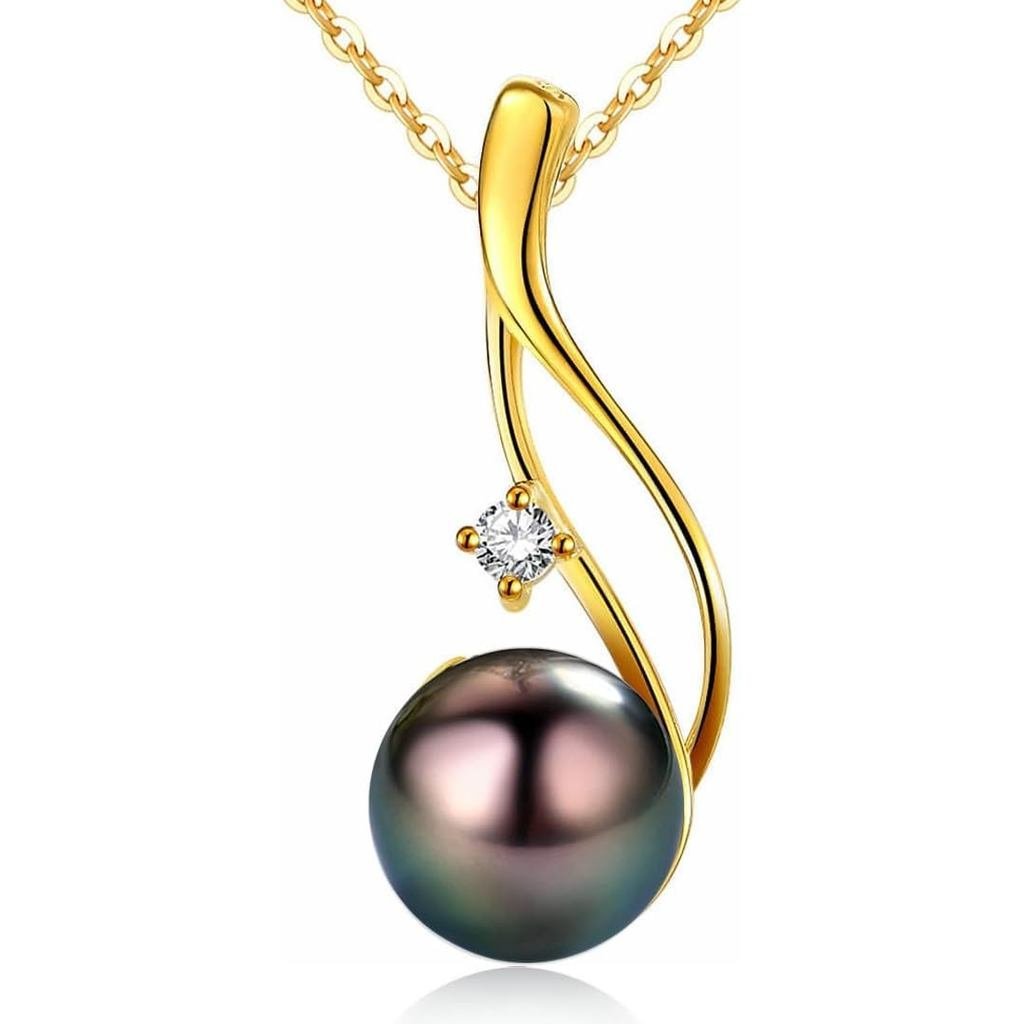 สร้อยคอมุกดํา ขนาด 48 ซม., ทำจากทองคำขาว 18K และเงินสเตอร์ลิง, โซ่ปรับได้ - เป็นของขวัญที่สวยงามสำหร