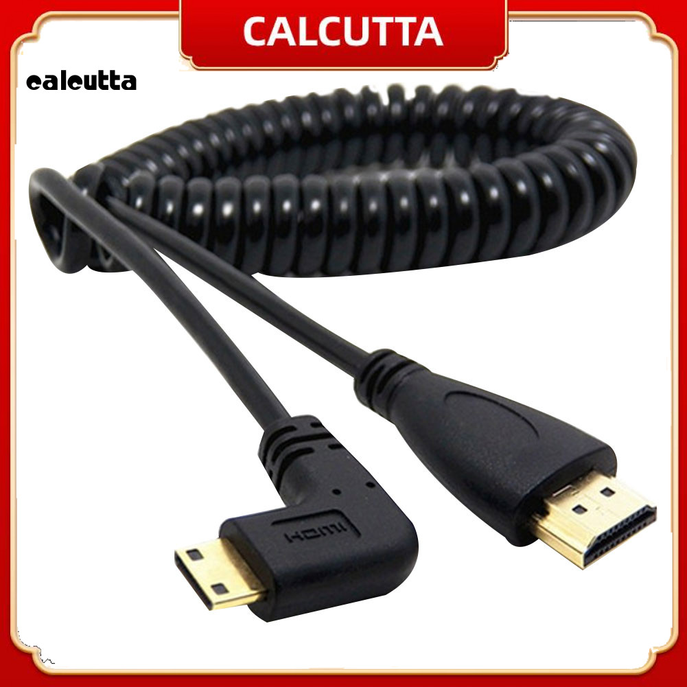 [calcutta] Mini HDMI เข้ากันได้กับ HDMI ชาย 90 องศามุมขวาอะแดปเตอร์สายสปริงสําหรับ SLR PC