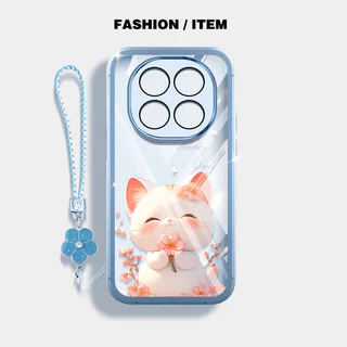 VRQR สําหรับ Xiaomi Redmi Note 15 Pro Plus หมายเหตุ 15 Pro + 5G 4G Poco M8 Pro 5G น่ารักยิ้มแมวดอกไม้เชือกแขวนโปร่งใสกันกระแทกเคสโทรศัพท์