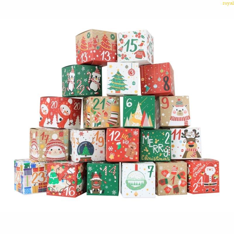 (ส่วนลดสูง)oyalking.th 24 ชิ้น Christmas Box Countdown Advent Calendar Boxes DIY Kids Surprise Box 1