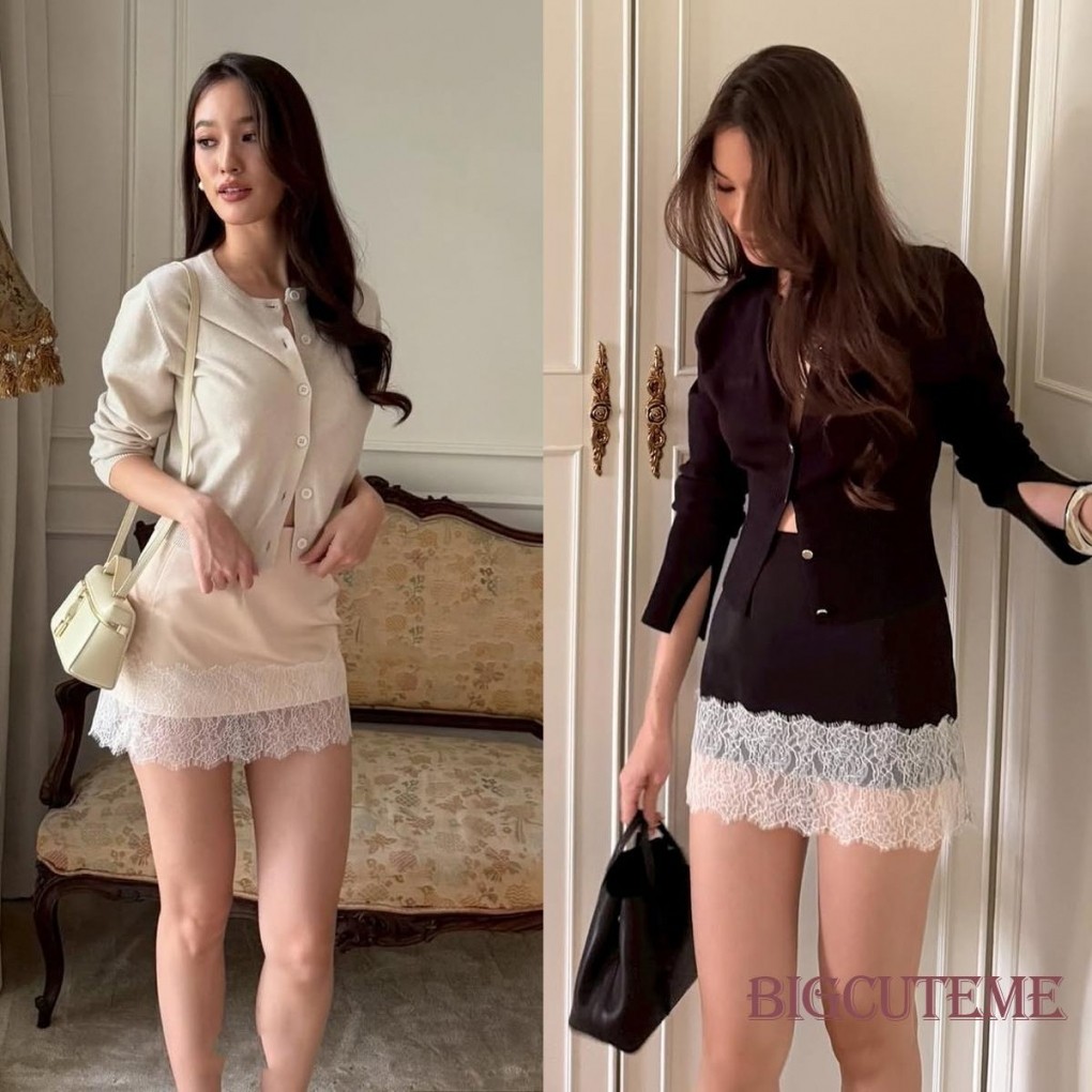 กระโปรงผู้หญิงซาตินเอวสูง ดีไซน์ขอบกระโปรงปักลาย_patchwork_ สำหรับสวมใส่ในทุกวันและโอกาสพิเศษ