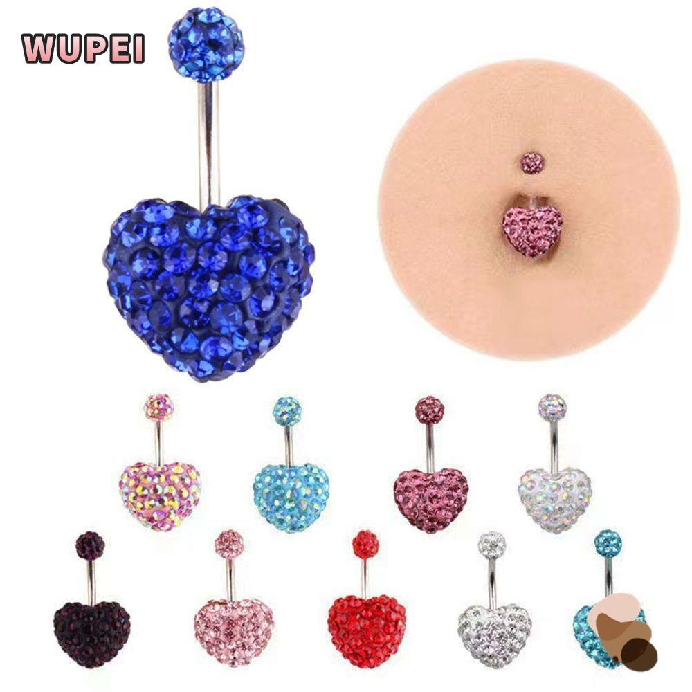 WUPEI Heart Belly Bar Dangly Bars Multi Crystal Surgical Steel Body Piercing