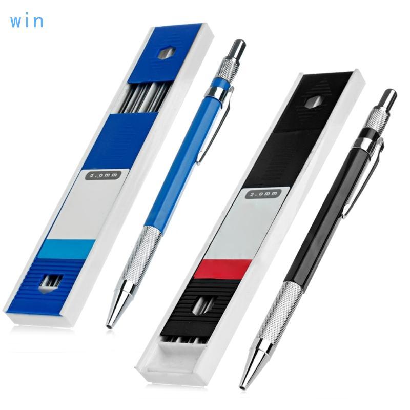 Win 2mm 2B Lead Holder Automatic Mechanical Drawing Drafting Pencil 12 Leads Refills