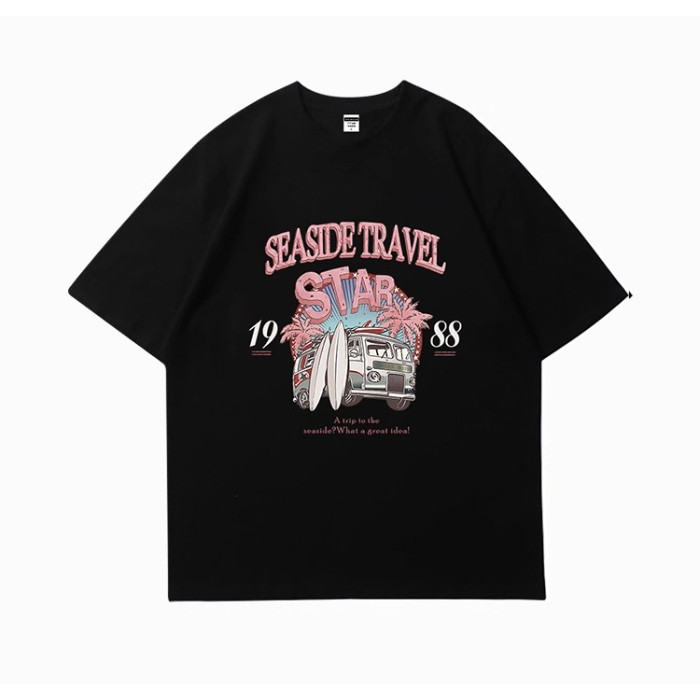 COD [/แนะนํา] Heavy 230g เส้นด้ายคู่ผ้าฝ้ายแท้ Combed Tight Car Letter พิมพ์เสื้อยืดแขนสั้น 2026 T46