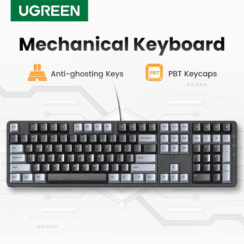 UGREEN คีย์บอร์ดแบบกลไก 108 PBT Keycaps คีย์บอร์ดแบบมีสายสวิตช์สีแดงรัสเซีย/เกาหลี/EN สําหรับแล็ปท็อ
