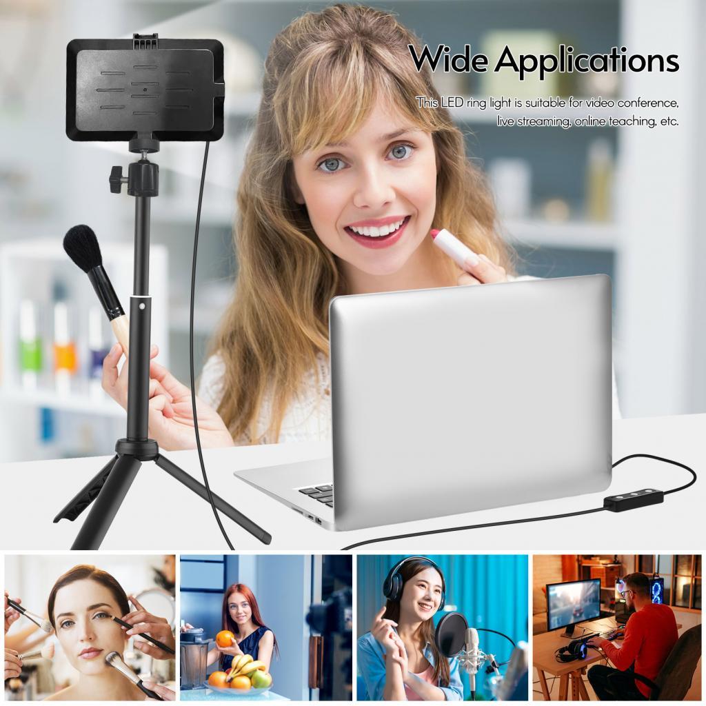 Radiph Andoer ชุดไฟการประชุมทางวิดีโอ USB พร้อมไฟ LED ขาตั้งกล้องเดสก์ท็อปหรี่แสงได้ 5600K หมุนได้ 1