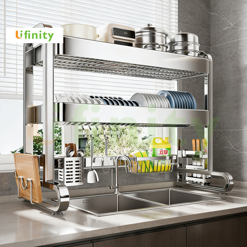 Lifinity ชั้นวางของอ่างล้างจานสแตนเลส อเนกประสงค์ สำหรับจัดระเบียบครัว แข็งแรงทนทาน