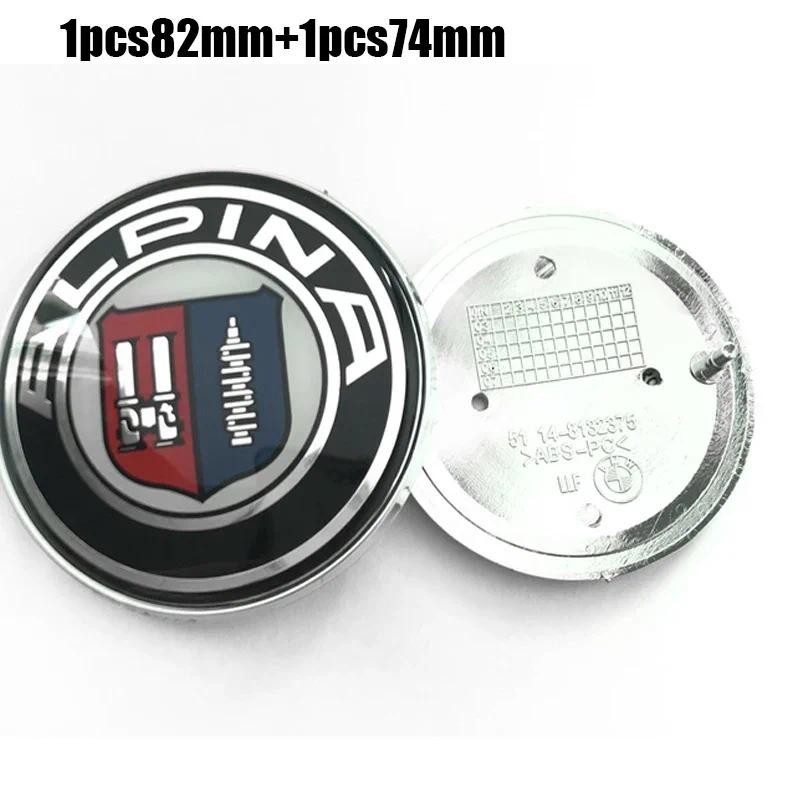 2pcs 82 มม.74 มม.ป้ายสัญลักษณ์รถ Hood ด้านหน้าด้านหลังโลโก้สําหรับ Alpina E46 E39 E38 E90 E60 Z3 Z4 