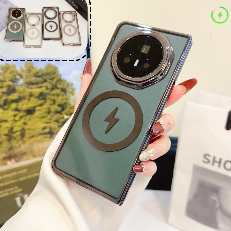 Magnetic Electroplated Clear ปลอก Funda สําหรับ Honor Magic V5 VS3 V3 VS2 V2 FLIP 6D เลเซอร์แกะสลักป