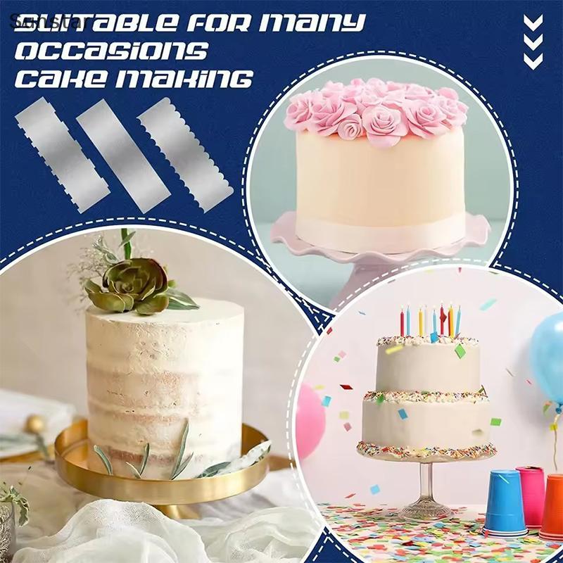 Sunstar สแตนเลสโลหะเค้ก Scraper ขนาดใหญ่สองด้านรูปแบบ Stripe Edge Smoother Scraper Pastry Cutter