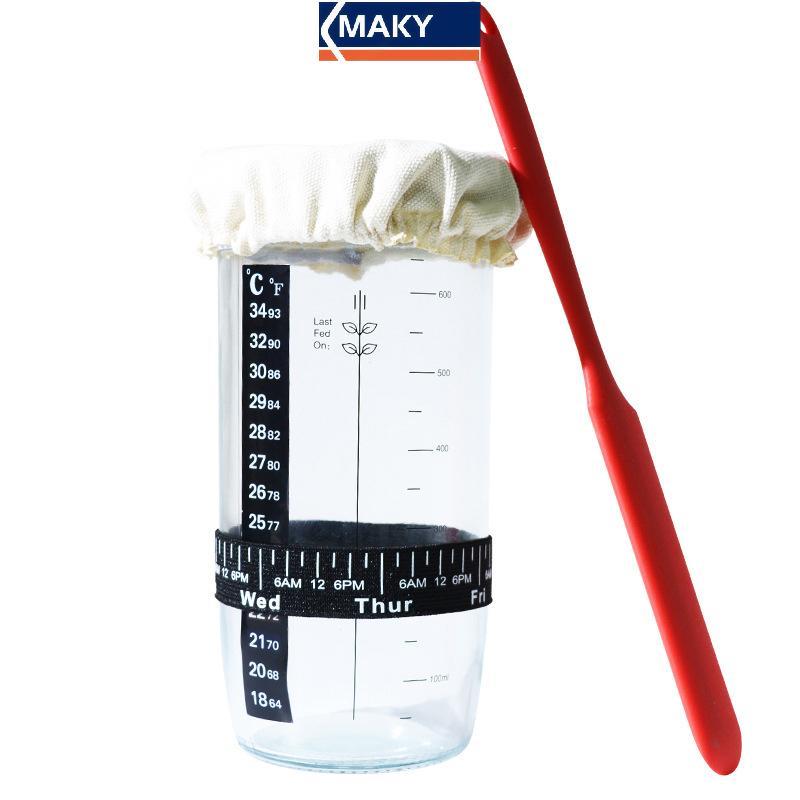 MAKY แก้ว Sourdough Starter Jar Kit 730ml ถังหมักปากกว้าง Sourdough Jar สําหรับห้องครัวเบเกอรี่อาหาร