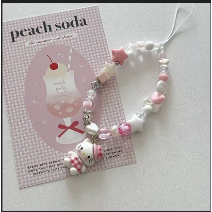 แฟชั่นน่ารักสามมิติ KT Cat ลูกปัดโทรศัพท์มือถือแขวน ins สายรัดข้อมือสั้นเครื่องประดับ ccd กล้อง All-