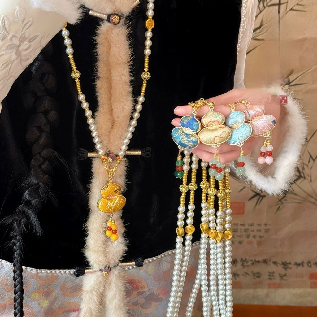 Song Jin Double-Sided Gourd เลียนแบบไข่มุกใหม่จีนสร้อยคอผู้หญิงอุปกรณ์เสริมยาวสไตล์สไตล์แห่งชาติสไตล