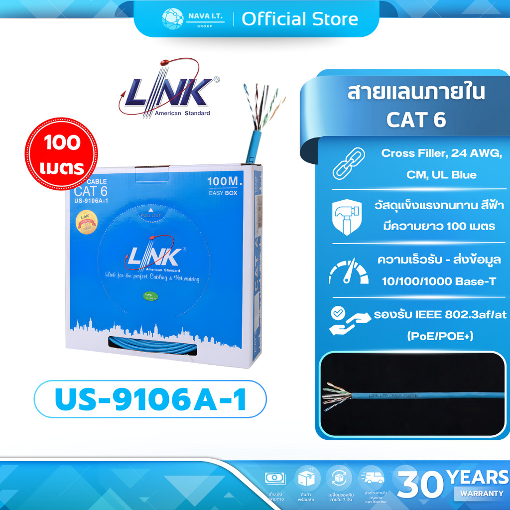 (มีส่งด่วน) LINK US-9106A-1 CAT6 UTP CABLE (100M/BOX) ส่งด่วนรับสินค้าภายใน 6 ชั่วโมง