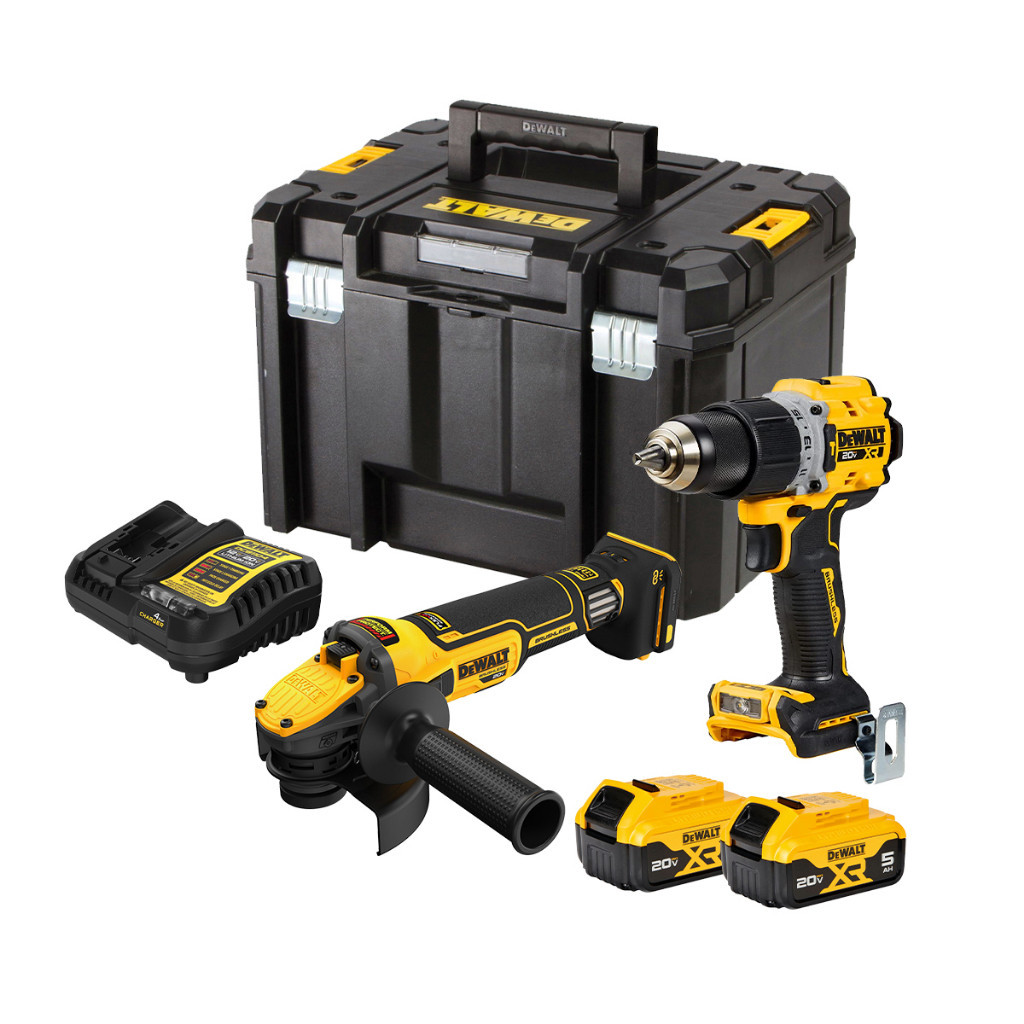 DEWALT รุ่น DCK2216P2T-B1 ชุดคอมโบสว่านกระแทกและเครื่องเจียรไร้สายไร้แปรงถ่าน 20V Max (DCD805+DCG409