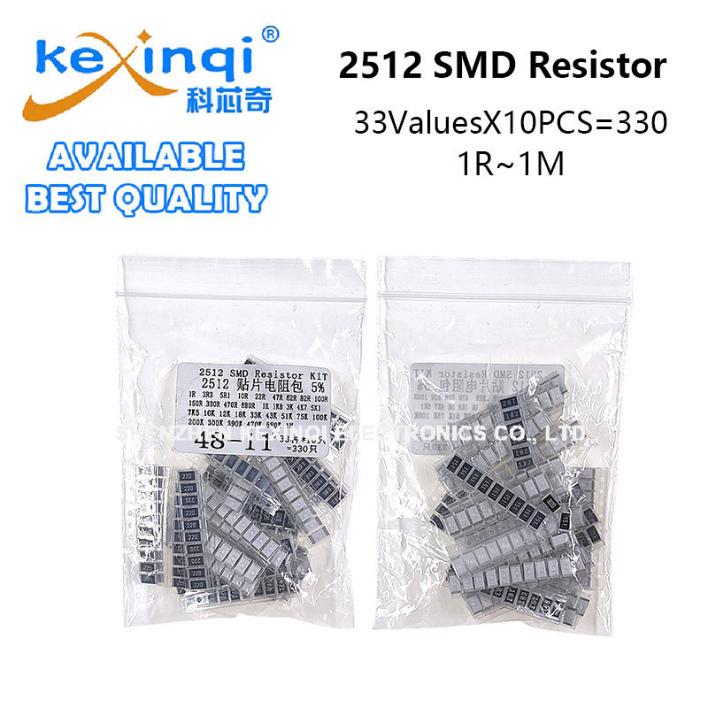 330PCS 2512 SMD Resistor Assorted Kit 33ValuesX10PCS 1ROhm~1M 5%100 47 33 22 100 220 470 330 KR Ohm