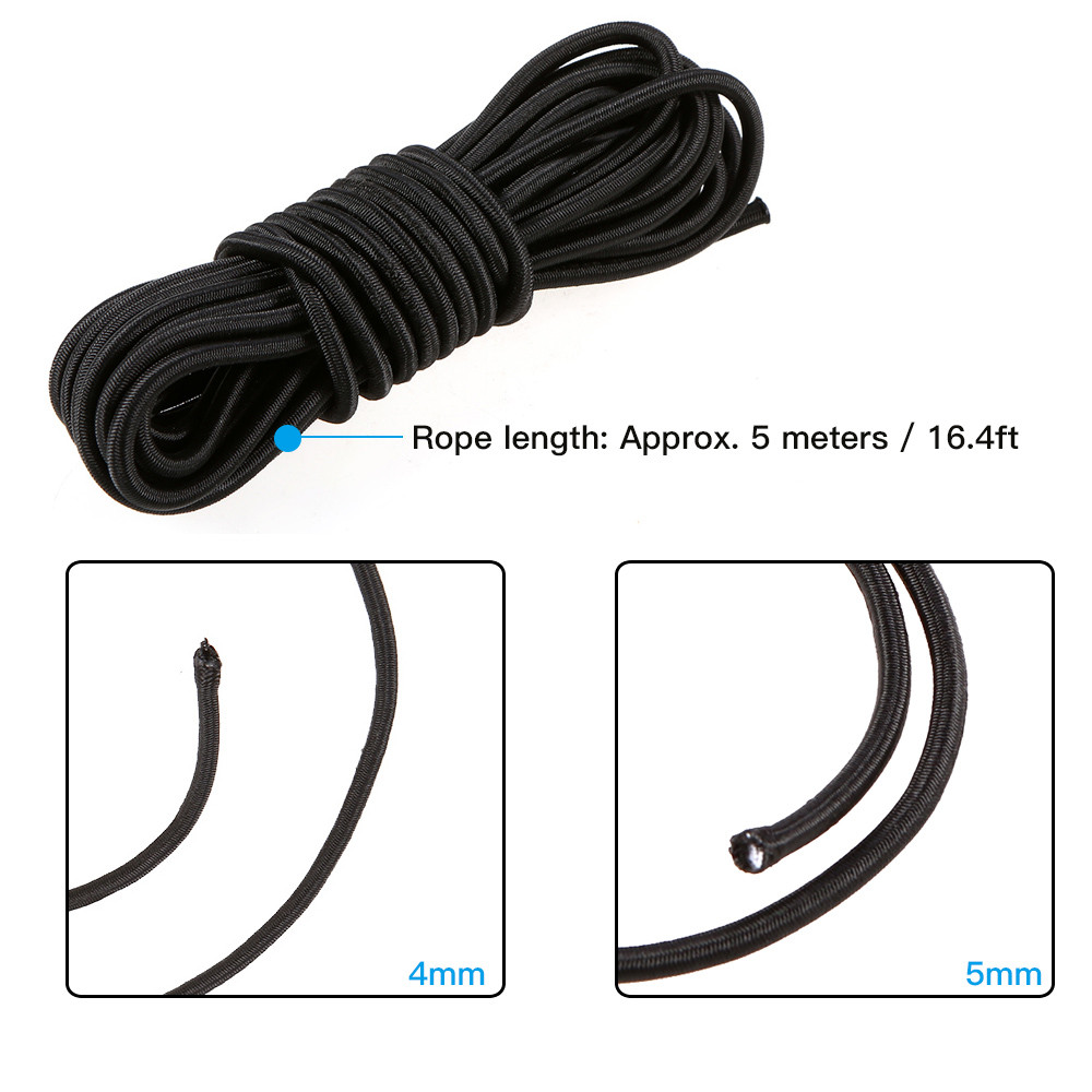 Treee 5 มม. สีแดง Kayak Bungee Cord 16.4ft เชือกยืดหยุ่น Paddle ผู้ถือ Deck Rigging วัสดุ Latex สำหรับเรือคายัค (4 มม. สีดำ)