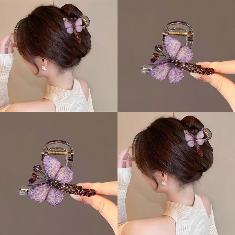 Hot Sale#Vintage Style Embroidered Butterfly Hair Claw for Women, Medium Size, Back of Head Half-Up 