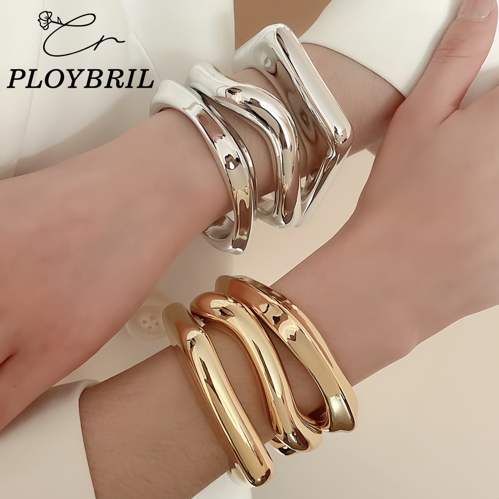 PLOYBRIL เรขาคณิตผิดปกติเรียบเปิดสร้อยข้อมือแฟชั่นโอ้อวดลมเย็นสร้อยข้อมือบุคลิกภาพซอกเครื่องประดับมือขายส่ง S028