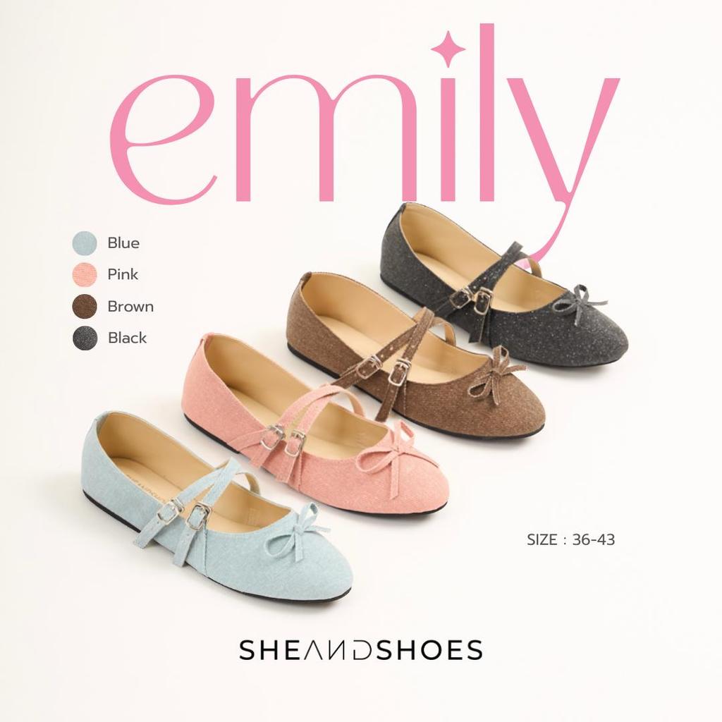 🛵 ส่งด่วน จากกรุงเทพ - Emily รองเท้า Mary Jane [ Sz.36-43 ] ผ้ายีนส์กากเพชร