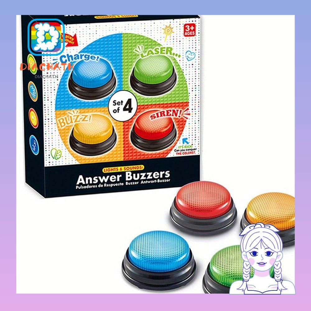 DIACHATH ออดเกม 4 ชิ้น, 4 สี Trivia เกมคําตอบ Buzzers, แฟชั่นพร้อมไฟและเสียง Family Feud Jeopardy Bu