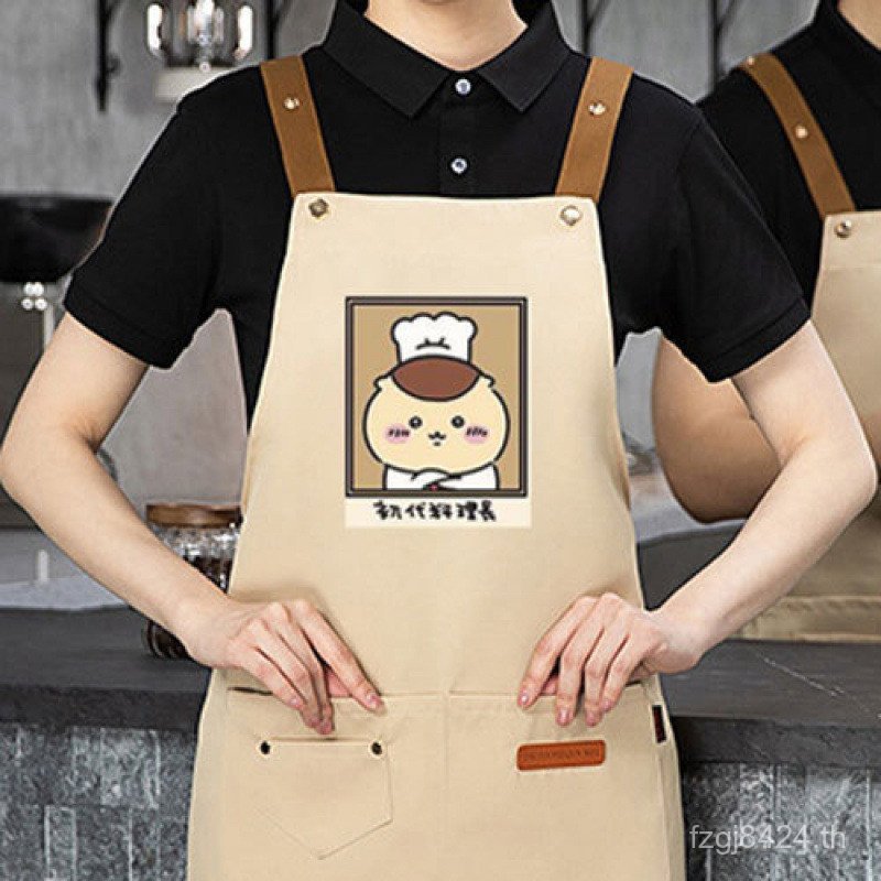 Jimail ครัวเรือน Breathable ทนต่อการสึกหรอผ้ากันเปื้อนน้ํามันคอบาง Wah Anti-Card Anti-น่ารักผมกระเป๋