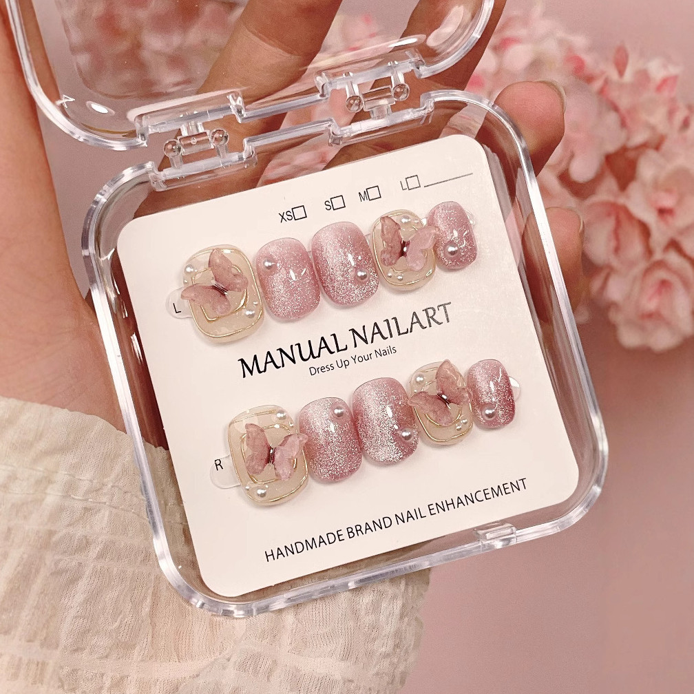 เกรดพรีเมียมHANDMADEเล็บปลอมกดบนเล็บชุดนํากลับมาใช้ใหม่เล็บปลอมเล็บสั้น Shining เล็บปลอมนมสีขาวเล็บปลอมสติกเกอร์เล็บฟรีกาวเยลลี่รวม*&&&-