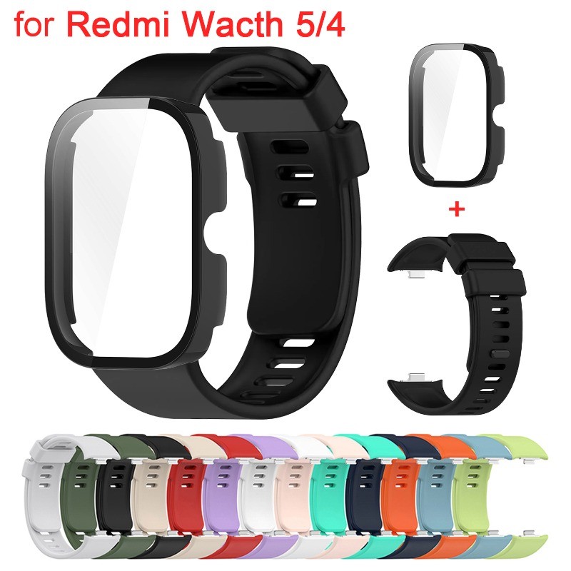 กระจกนิรภัยสําหรับ Redmi Wacth 5 band สร้อยข้อมือซิลิโคนสําหรับ Redmi Watch 4 HD PC Full Coverage เคสป้องกันและสร้อยข้อมือ