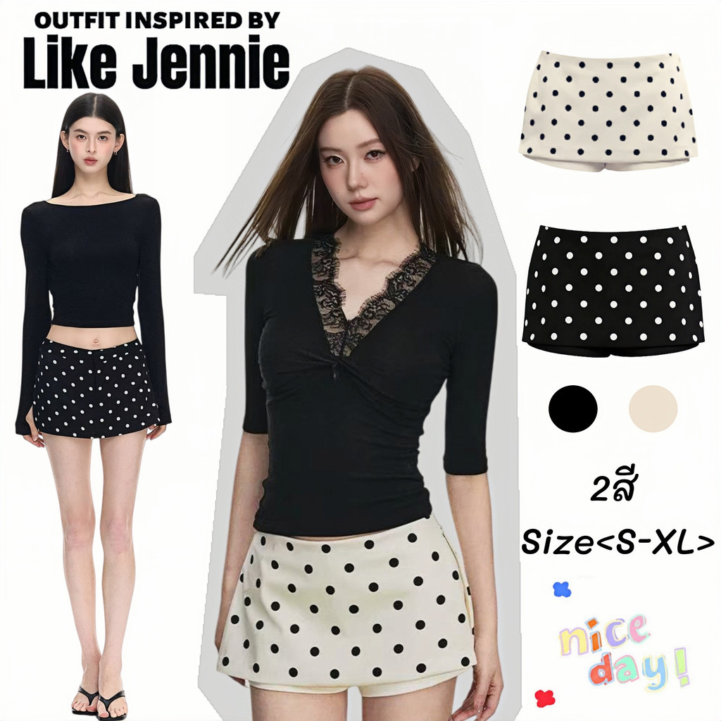Jenny พร้อมส่ง👑กระโปรงสั้นทรงเอ ลายจุดPolkatdotเอวสูงมีซิป มีซับในทรงเข้ารูป น่ารักสไตล์ลำลอง สุดฮิตแฟชั่นลำหลังผู้หญิง