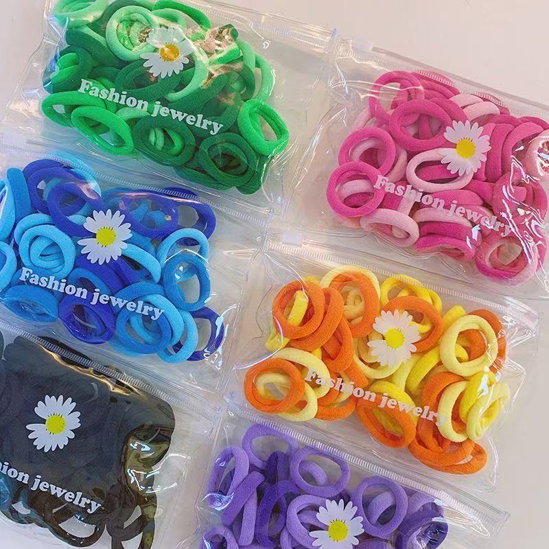 50ชิ้นไม่ทําร้ายผมยืดหยุ่นสูงเดซี่ขนาดเล็กผมแหวนชุดที่มีสีสันไล่โทนสียางรัดสาวผ้าขนหนูแหวนหัวเชือก