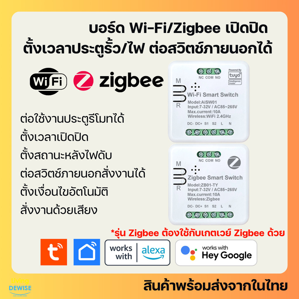 Tuya บอร์ดเปิดปิดประตูรั้ว Mini ต่อสวิตช์เดิมได้ Wi-Fi/Zigbee เปิดปิด ตั้งเวลาผ่านแอป รองรับ Google Home,Alexa