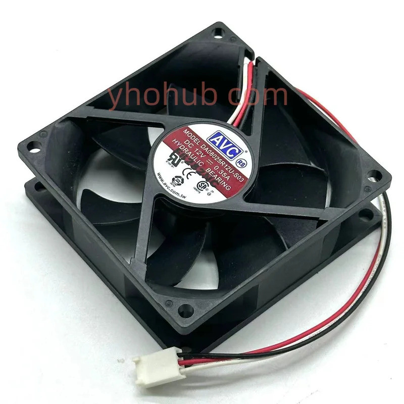 AVC DA08025R12U-S03 DC 12V 0.35A 80x80x25mm พัดลมระบายความร้อนเซิร์ฟเวอร์ 3 สาย