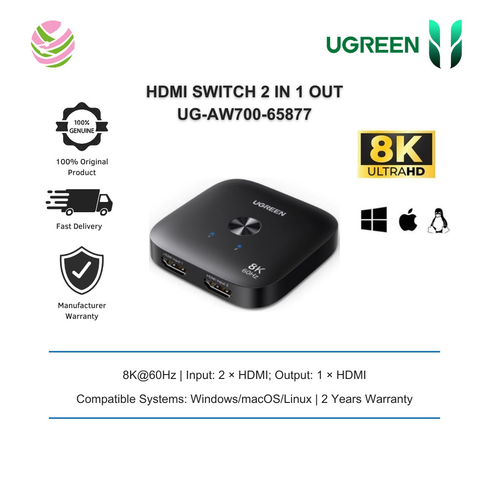 UGREEN สวิตช์ HDMI 2 IN 1 OUT 8K60HZ - UG-AW700-6587