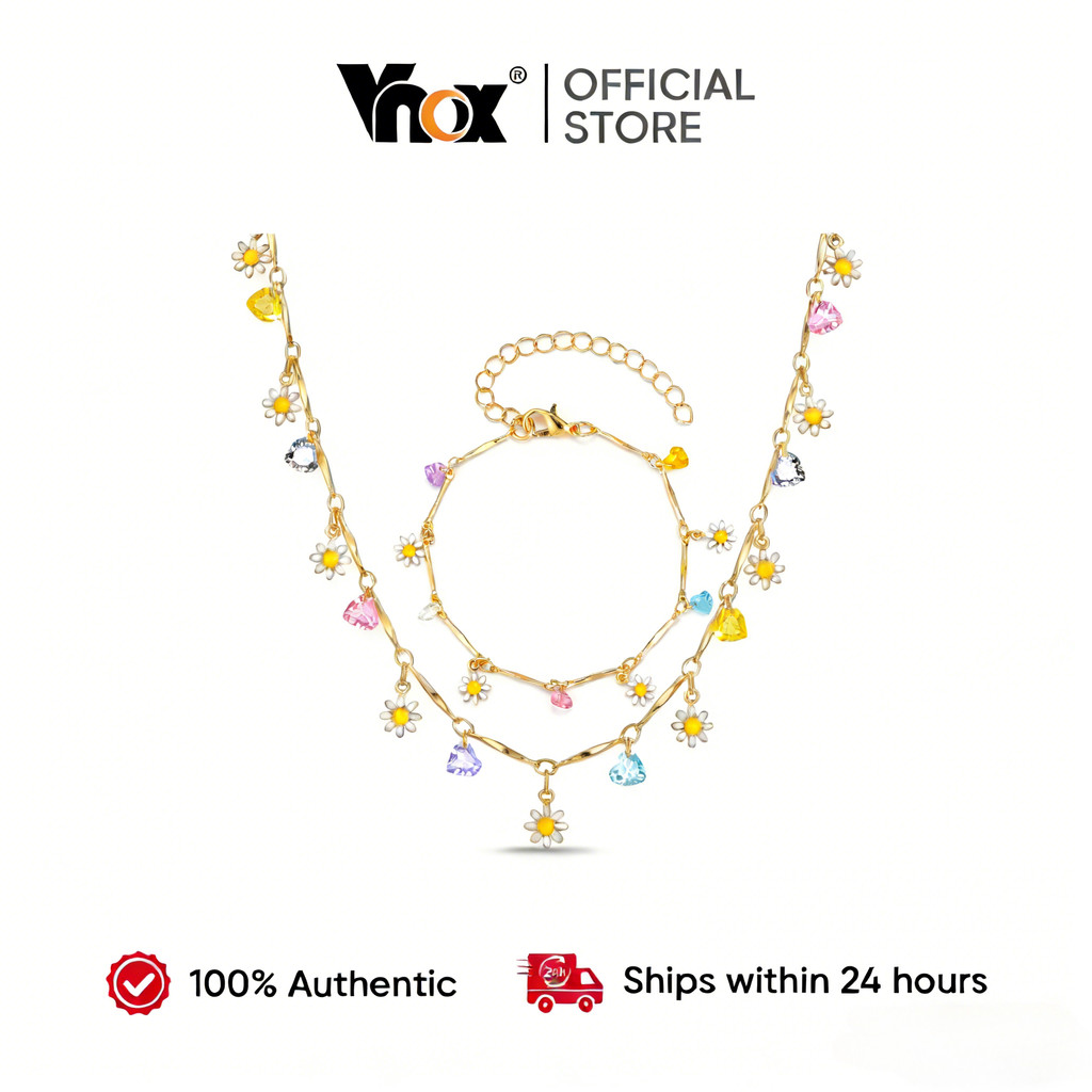 VNOX วีน็อกซ์ สร้อยข้อมือดอกไม้เพทายสีสันสดใส เหมาะสำหรับใส่ในซัมเมอร์และบนหาดทราย เป็นของขวัญที่น่ารัก